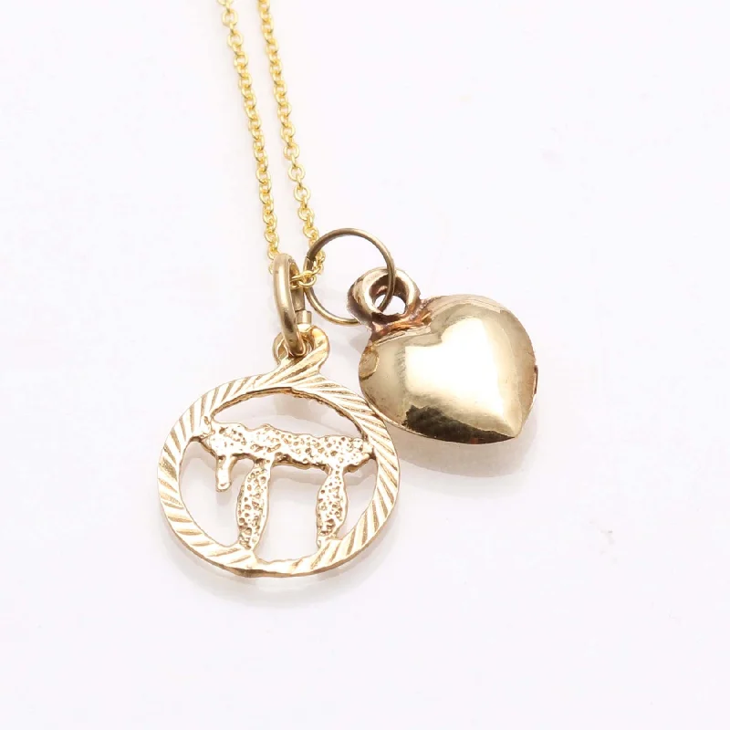 Luxury women's necklaces-14k Yellow Gold Encircled Chai Heart Charm Necklace