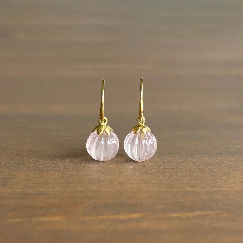 Women's titanium earrings-Rose Quartz Lotus Earrings