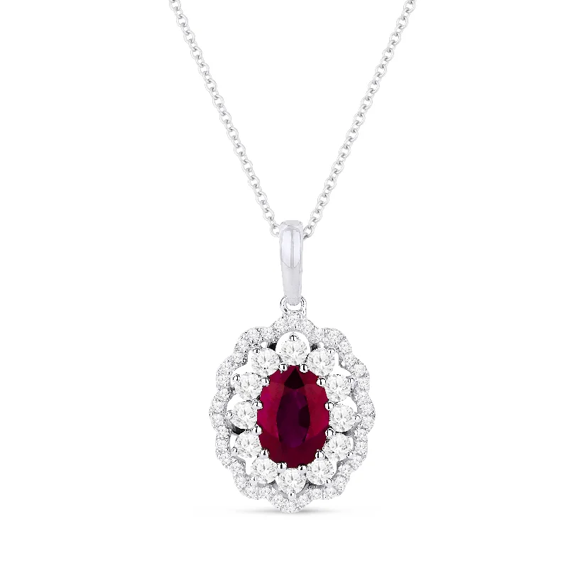 Women's birthday gift necklaces-0.84Ct Ruby 16"pendant Necklace In 14K White Gold