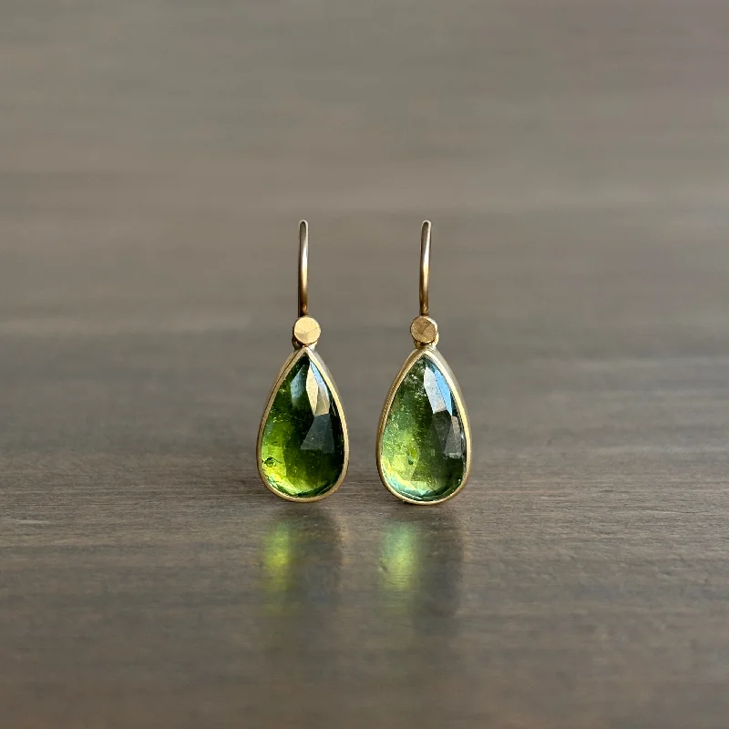 Women's mother-daughter earrings-Green Tourmaline Rose Cut Teardrop Earrings