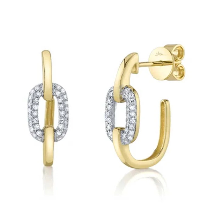 Women's gemstone earrings-Shy Creation "Kate Collection" .20CTW Diamond Link Hoop Earrings in 14K Yellow Gold