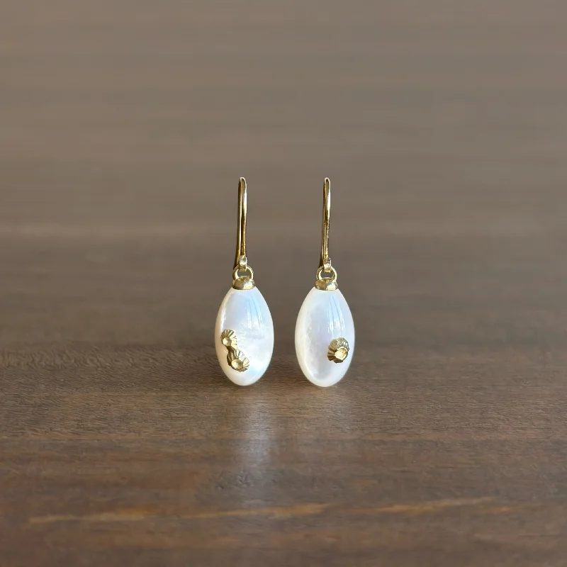 Women's seasonal earrings-Little Mother of Pearl Earrings with Gold Barnacles