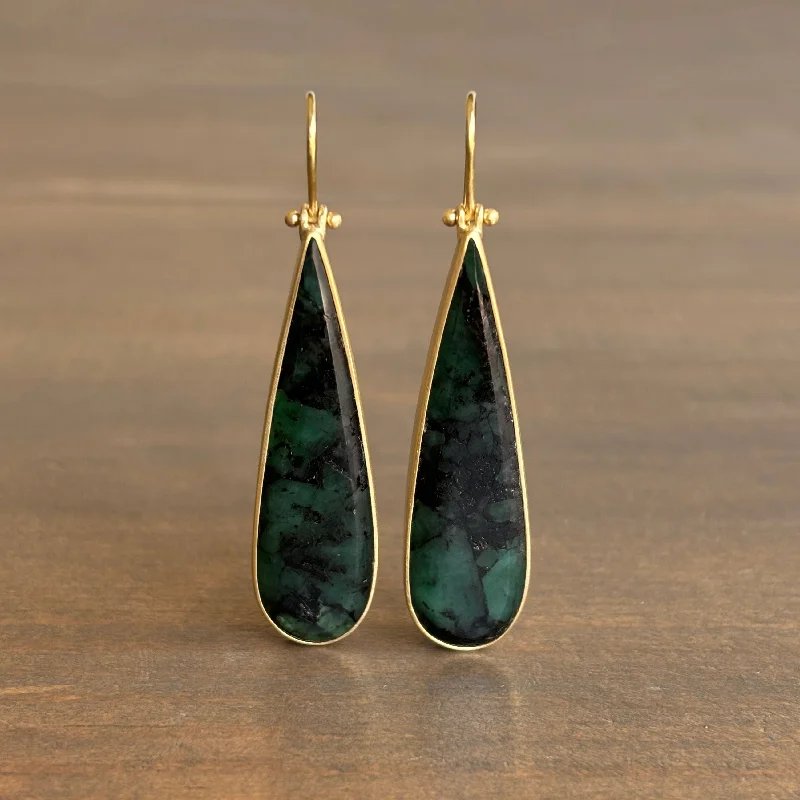 Women's star earrings-Long Emerald Teardrop Earrings