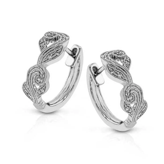 Women's casual earrings-Simon G. Filigree Diamond Hoop Earrings in 18K White Gold