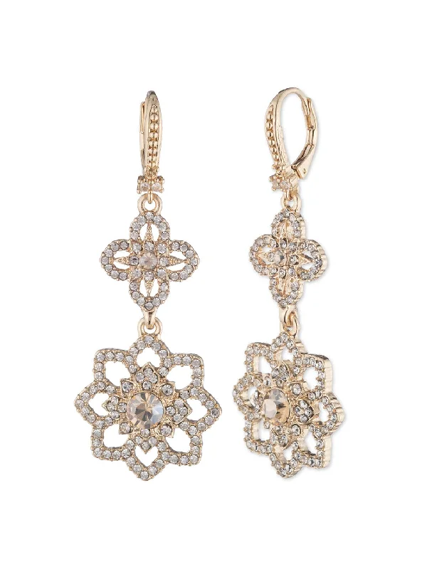 Women's Mother's Day earrings-Gold Lace Double Drop Earring