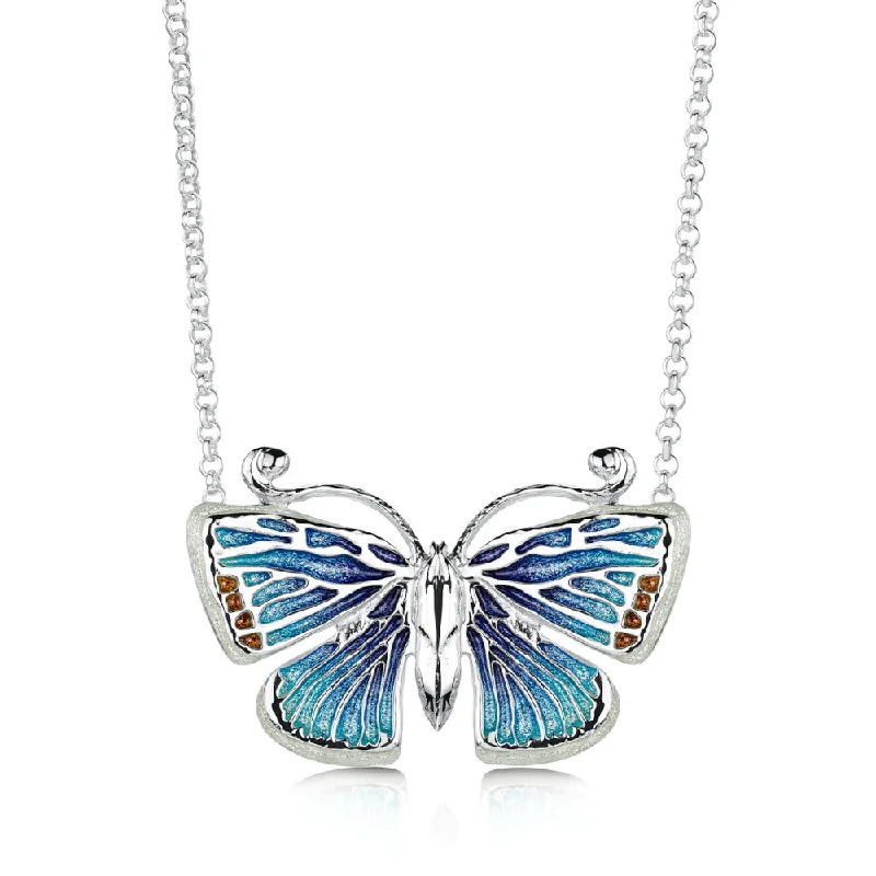 Luxury women's necklaces-Common Blue Butterfly Sterling Silver Necklace With Enamel - EMN284-CBLUE