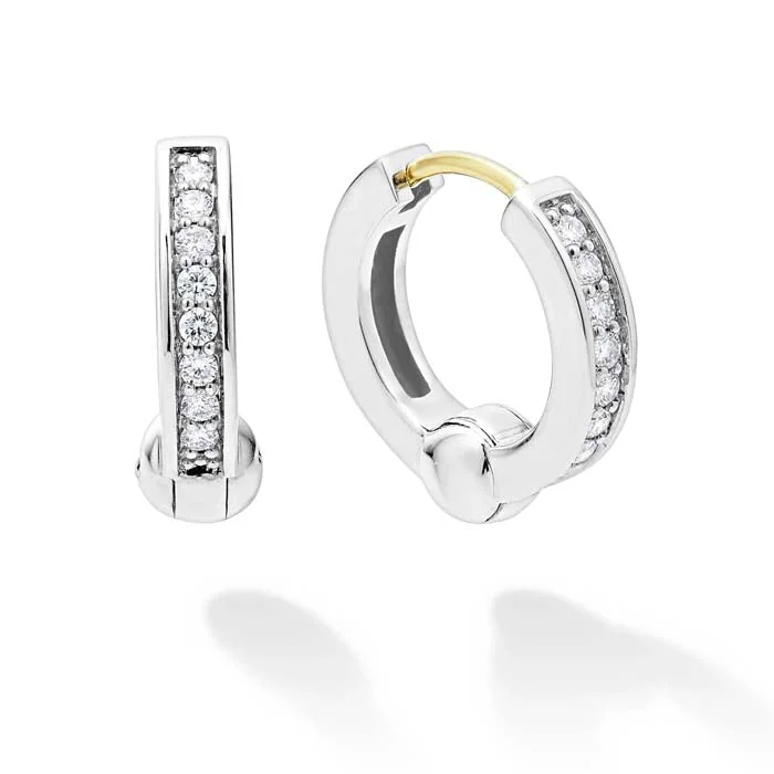 Women's formal earrings-LAGOS Diamond Huggie Earrings in Sterling Silver