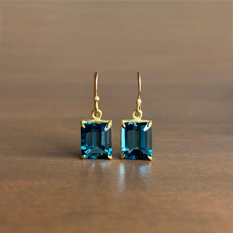 Women's DNA earrings-Small Emerald Cut London Blue Topaz Earrings