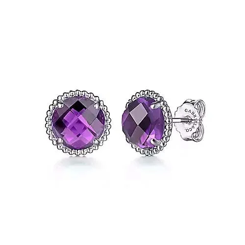 Women's modern design earrings-Gabriel & Co. Amethyst Bujukan Stud Earrings in Sterling Silver