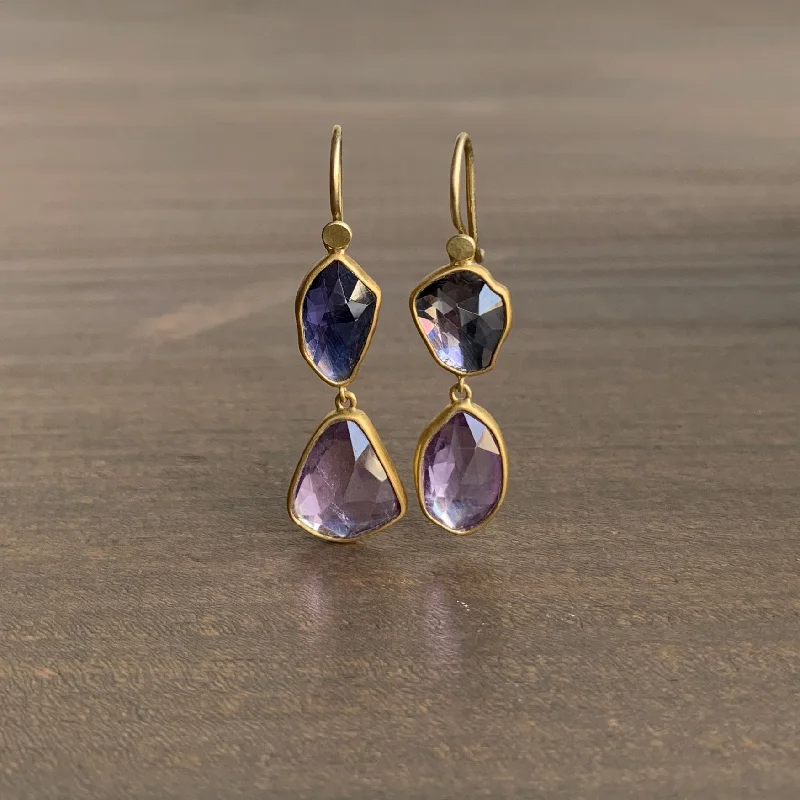 Women's silver-plated earrings-Iolite & Amethyst Double Drop Earrings