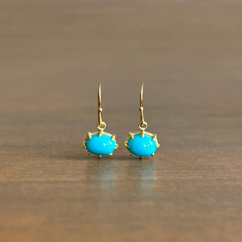 Women's zodiac earrings-Mini Oval Sleeping Beauty Turquoise Earrings