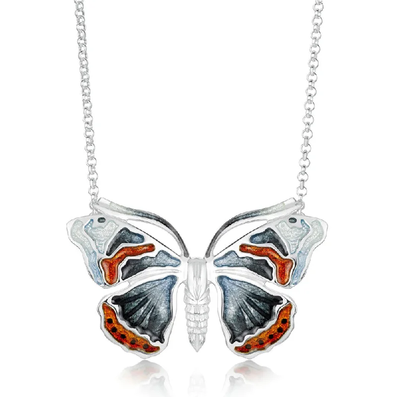 Women's alloy necklaces-Red Admiral Butterfly Sterling Silver Necklace With Enamel - ENX285-RADM