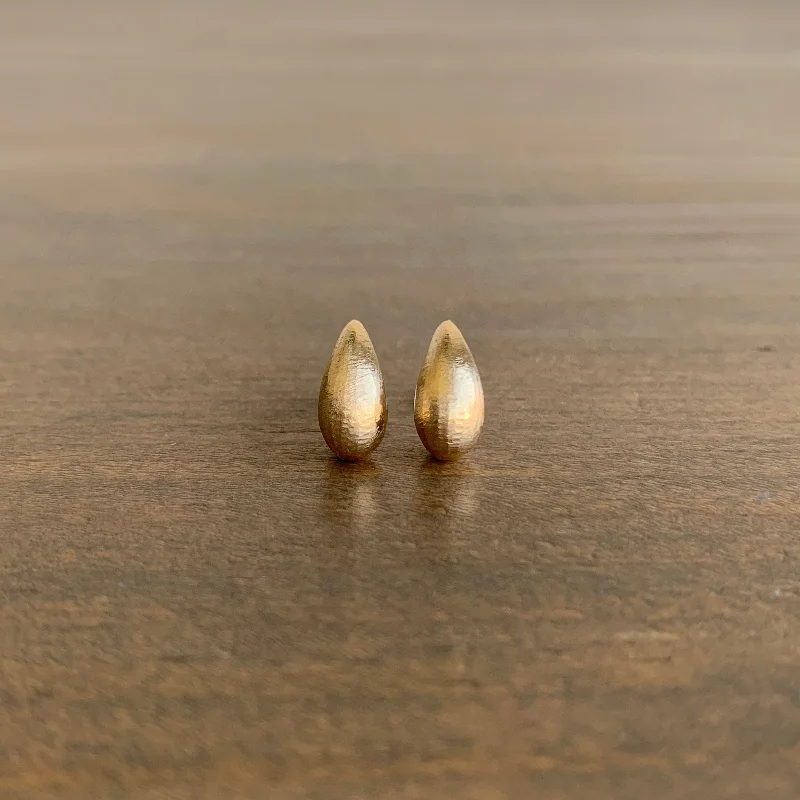 Women's clip-on earrings-Larger Gold Hewn Teardrop Stud Earrings