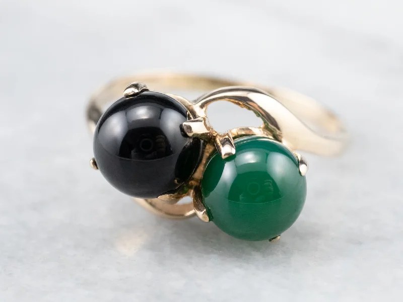 Women's healing crystal rings-Black and Green Onyx Statement Ring