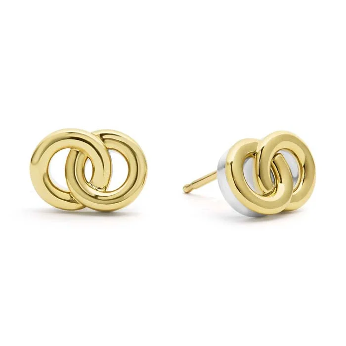 Women's mother-daughter earrings-LAGOS Two-Tone Interlocking Stud Earrings in Sterling Silver and 18K Yellow Gold