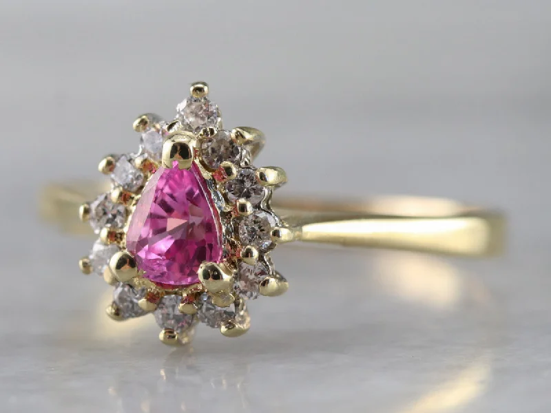 Women's everyday rings-Pink Sapphire Diamond Halo Ring