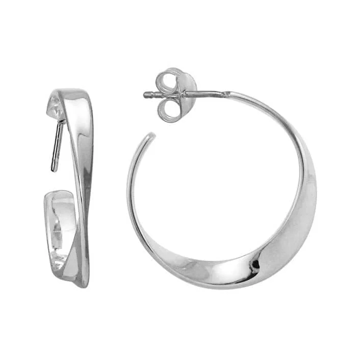 Women's bridal earrings-Mountz Collection Contemporary Twist Hoop Earrings in Sterling Silver