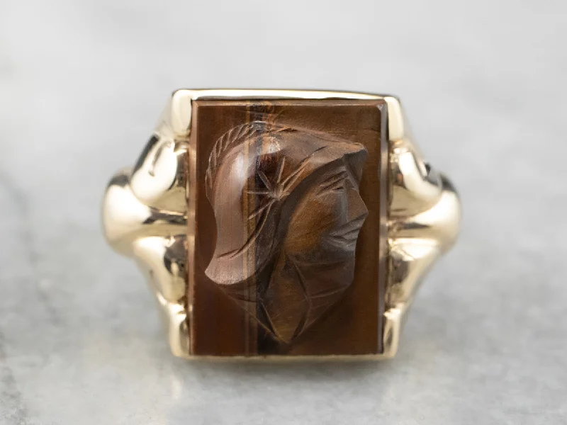 Women's modern design rings-Men's Tiger's Eye Intaglio Ring