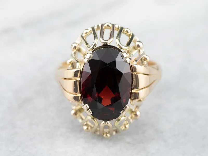 Women's celestial rings-Mid Century Pyrope Garnet Cocktail Ring