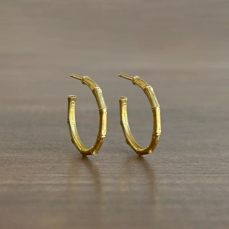 Women's sapphire earrings-Medium Gold Bamboo Hoop Earrings