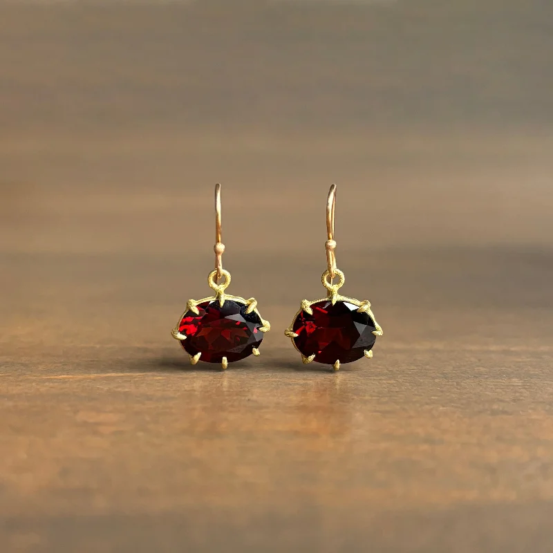 Women's unique earrings-Small Faceted Oval Garnet Earrings