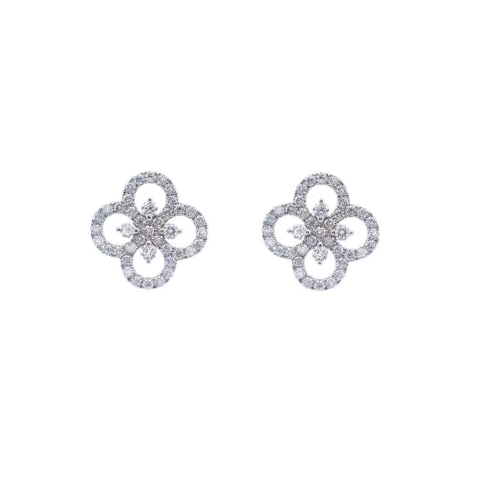 Women's Christmas earrings-Mountz Collection Diamond Clover Earrings in 14K White Gold