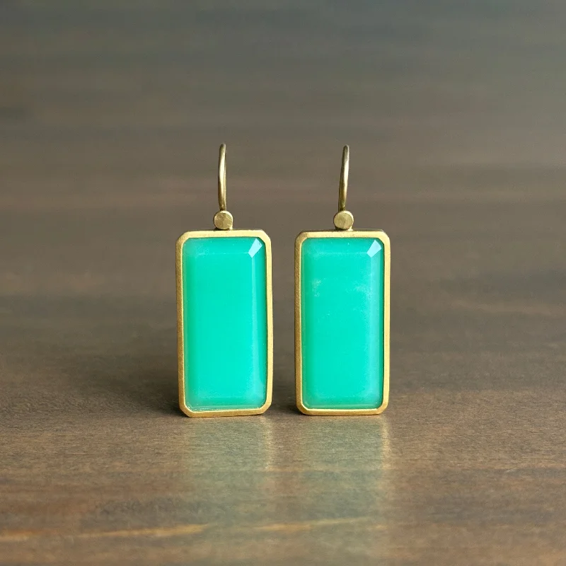 Women's travel earrings-Emerald Cut Chrysoprase Drop Earrings