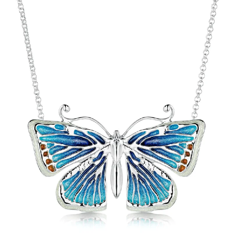 Designer women's necklaces-Common Blue Butterfly Sterling Silver Necklace With Enamel - ENX284-CBLUE