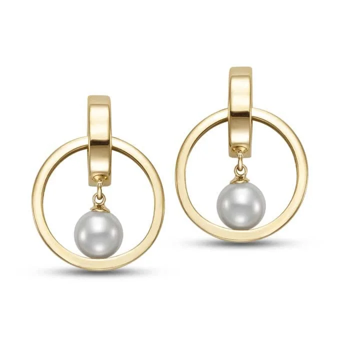 Women's sapphire earrings-Mastoloni 6.5-7mm Freshwater Cultured Pearl Interlocking Circle Drop Earrings in 14K Yellow Gold