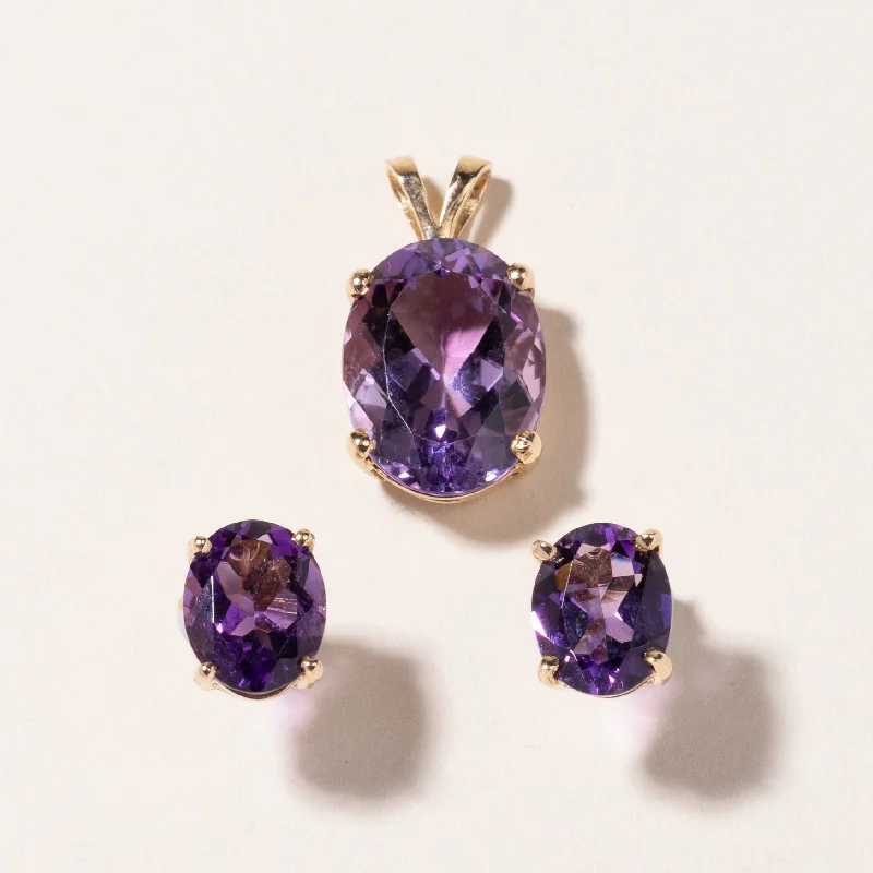 Women's rose gold rings-14k Yellow Gold Amethysts Pendant & Earring Set | 7.79ct, 4.83ctw