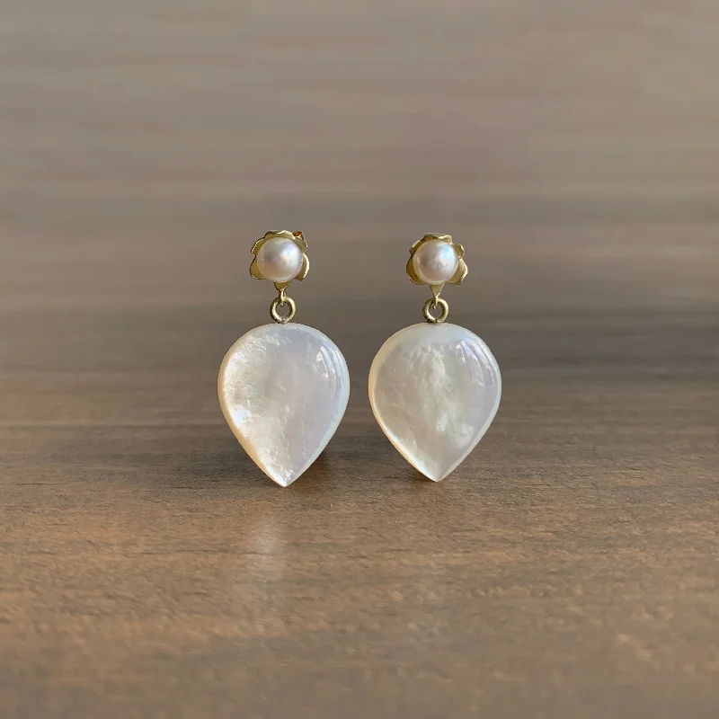 Women's travel earrings-Mother of Pearl Petal Drop Earrings