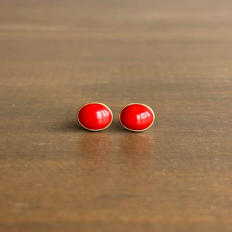 Women's party earrings-Oval Coral Stud Earrings