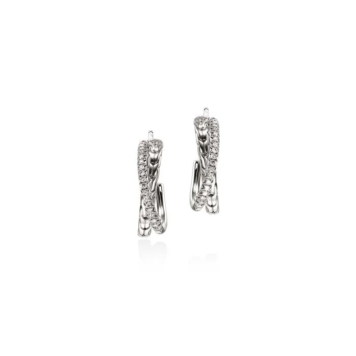 Luxury women's earrings-John Hardy Essential Diamond Pavé Crossover Hoop Earring in Sterling Silver, 20.5MM