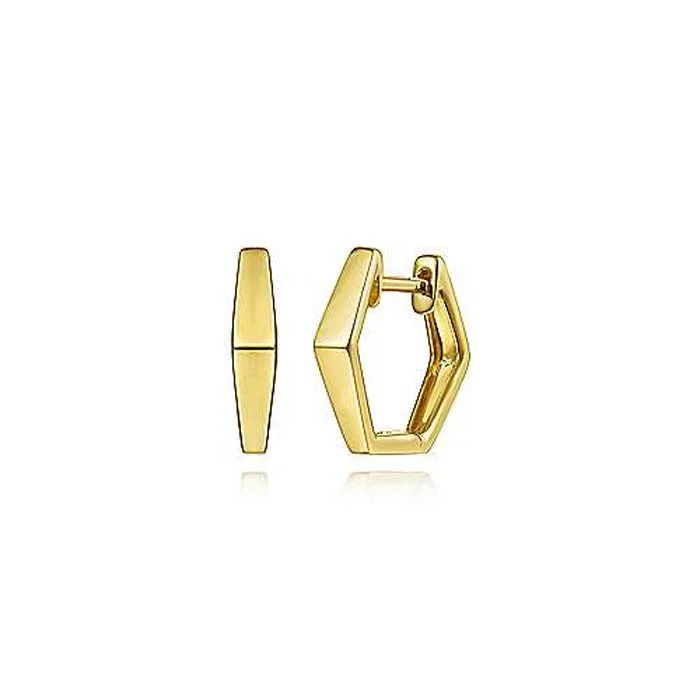 Women's personalized earrings-Gabriel & Co. Geometric Huggie Earrings in 14K Yellow Gold