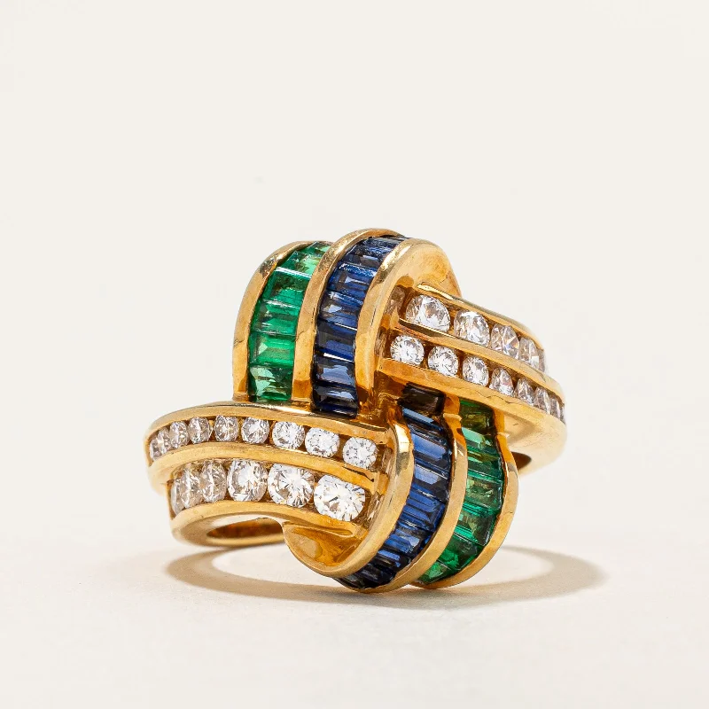 Women's silver-plated rings-Diamond & Emerald/Sapphire Ring | 1.00ctw | SZ 6.75 |