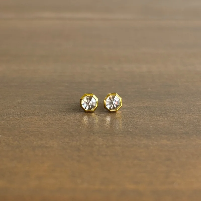 Women's clip-on earrings-Octagon Diamond Stud Earrings