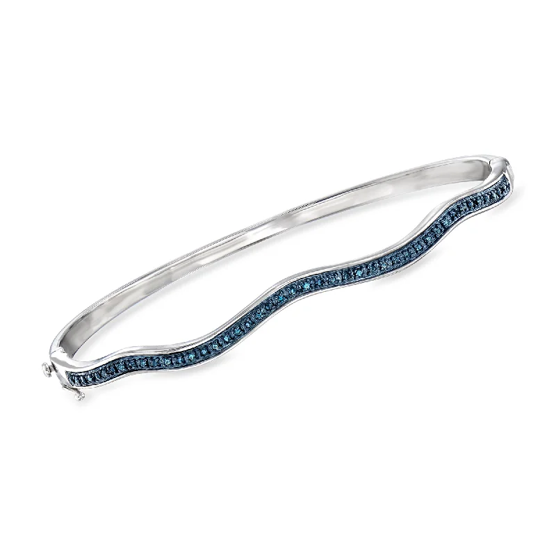 Women's anniversary bangles-Ross-Simons Blue Diamond Wavy Bangle Bracelet in Sterling Silver