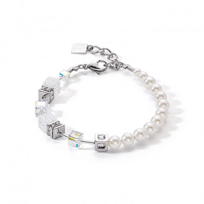 Women's healing crystal bangles-GeoCUBE® Precious Fusion Pearls White Bracelet 5086/30-1400