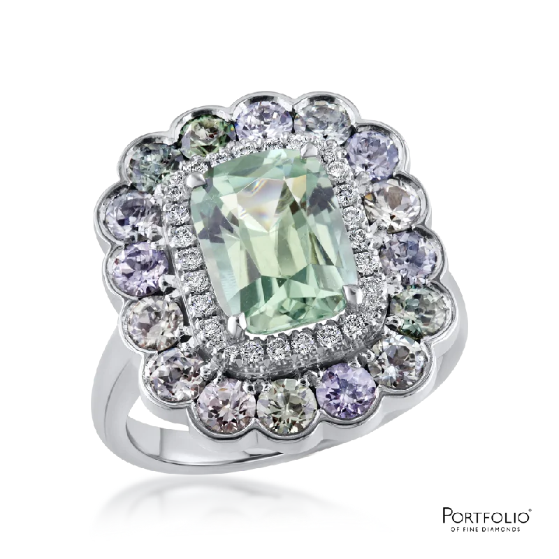 Women's crystal rings-Cluster 2.81ct Green Tourmaline White Gold Ring