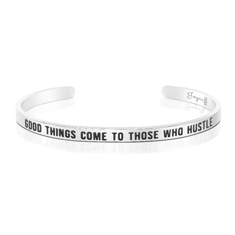 Women's charm bangles-Good Things Come To Those Who Hustle Mantra Bracelet Entrepreneur Gift For Women