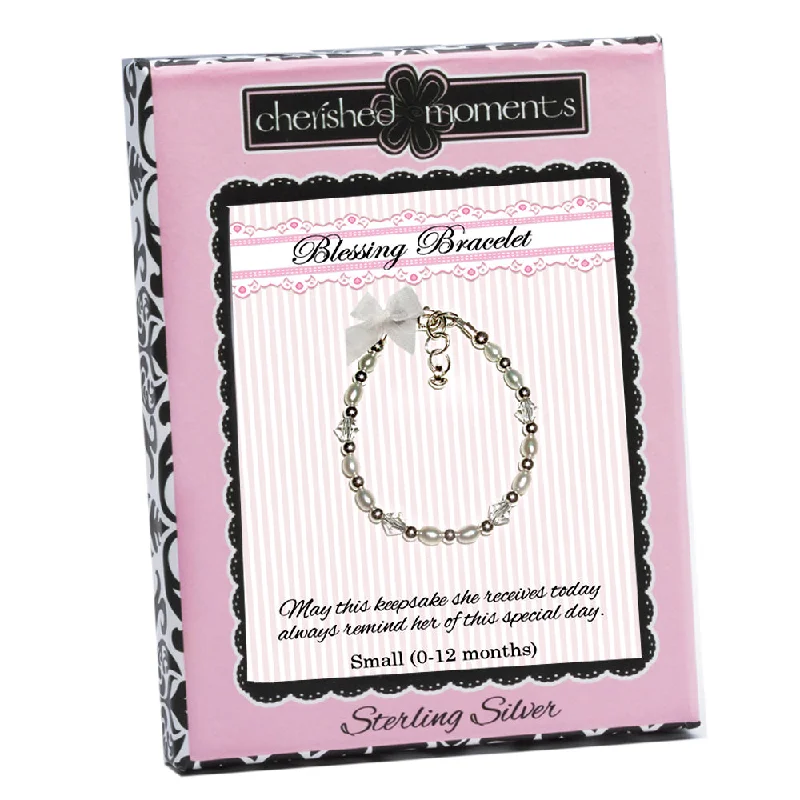 Women's custom engraving bangles-Sterling Silver Pearl Blessing Bracelet for Baby Girls