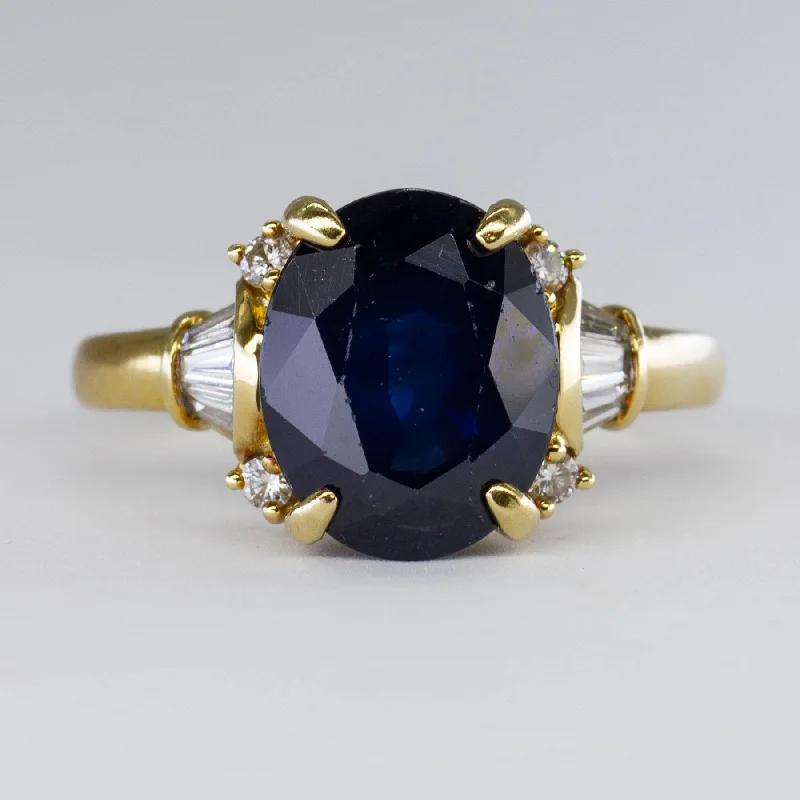 Women's friendship rings-Blue Sapphire & Diamond Ring | 0.22ctw, 4.75ct | SZ 8 |