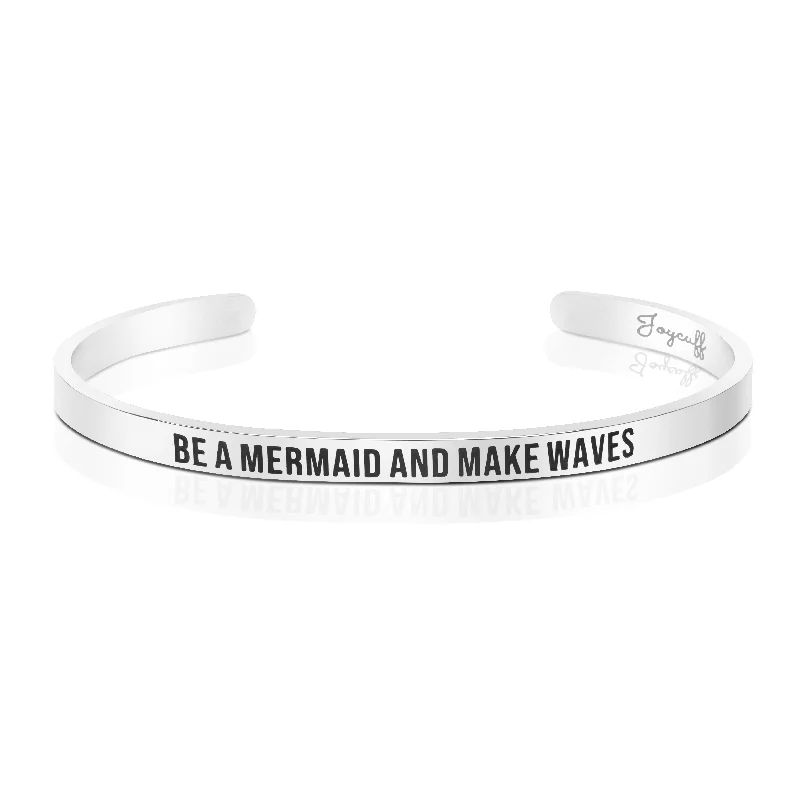 Women's emerald bangles-Be A Mermaid and Make Waves Mantra Bracelet Inspirational Gift for Women Beach Jewelry