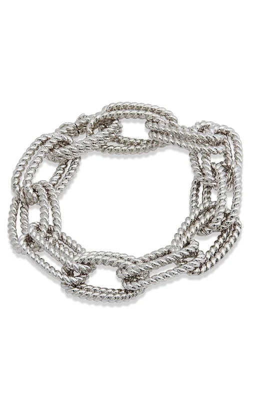 Women's wedding bangles-RHODIUM PLATED DOUBLE LINK BRACELET