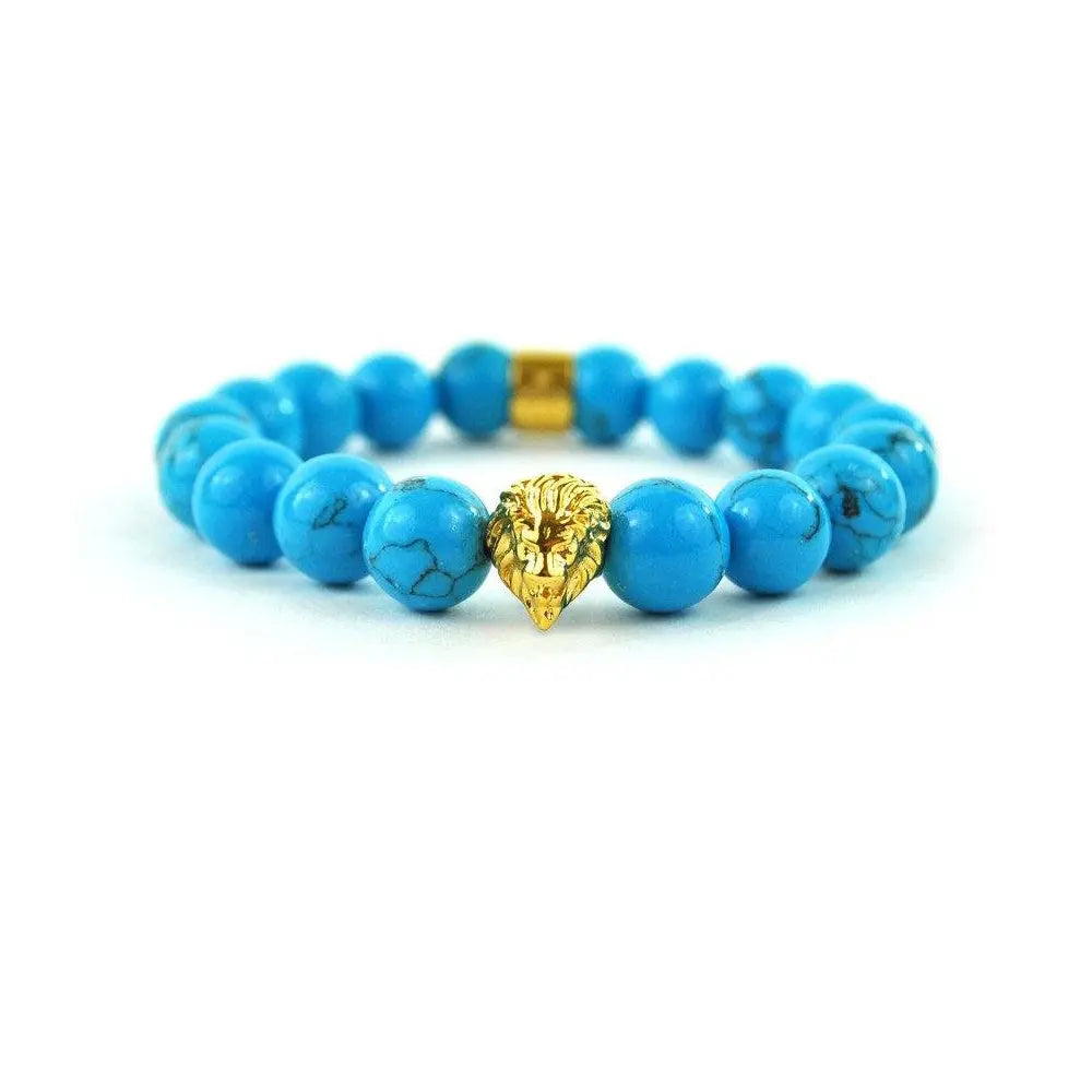 Women's crystal bangles-Turquoise Lion Head Beaded Bracelet