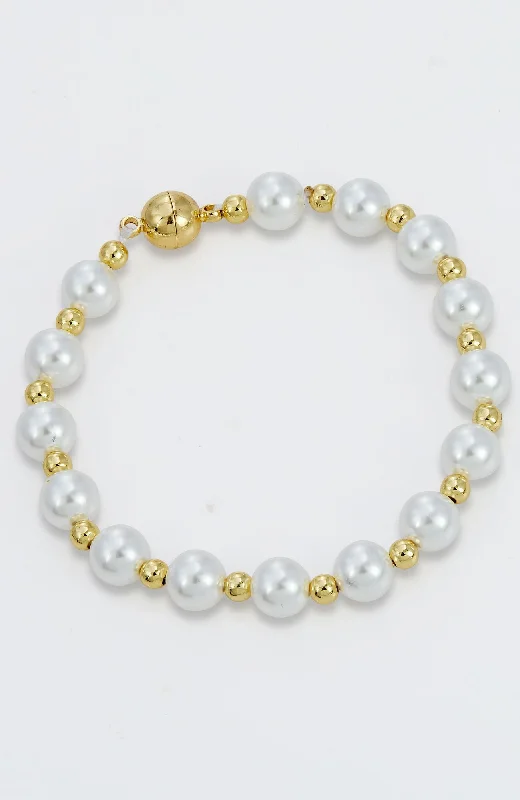 Women's celestial bangles-18K GOLD PLATED BEADS AND PEARLS BRACELET