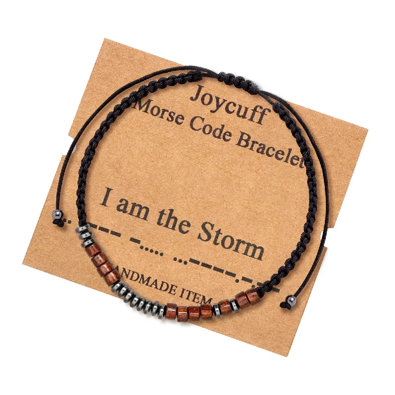 Women's chain bracelets-I am The Storm Morse Code Bracelet  Inspirational Jewelry Gift for Her