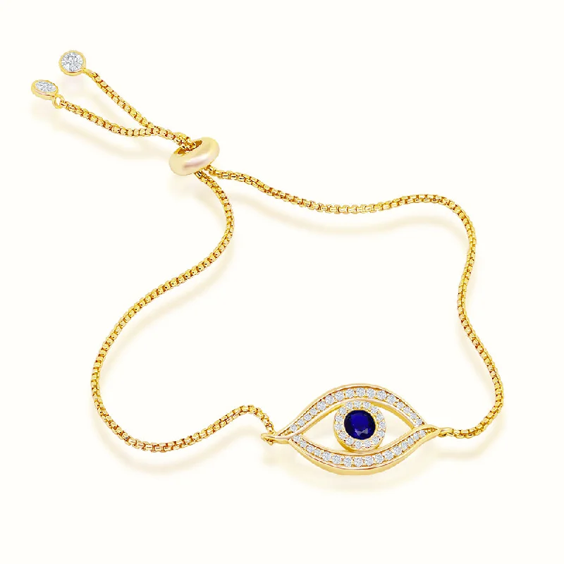 Handmade women's bangles-Women's Vermeil Micro Diamond Blue Evil Eye Bracelet