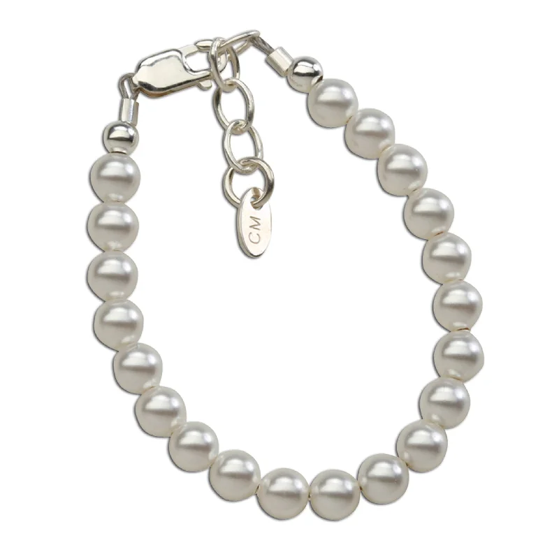 Women's investment bangles-Sterling Silver Simulated Pearl Baby Bracelet for Kids