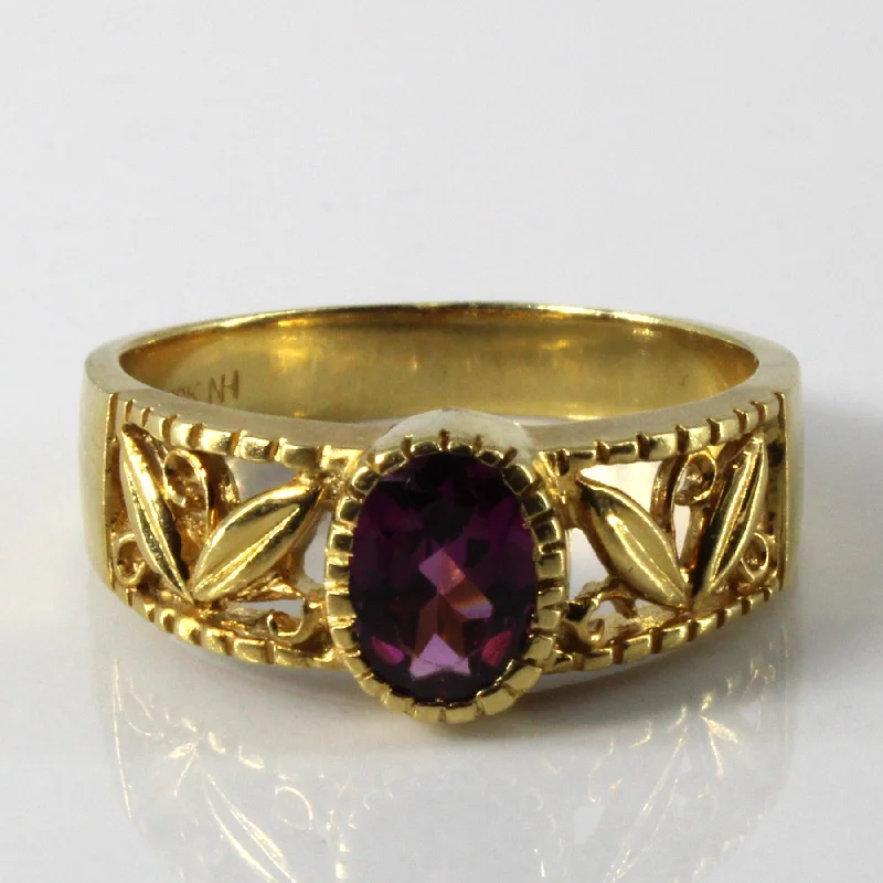 Women's sustainable rings-Bezel Set Rhodolite Garnet Filigree Ring | 0.80ct | SZ 7.75 |